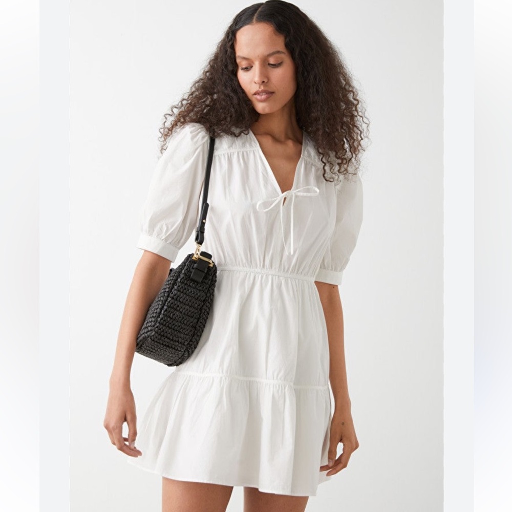 & Other Stories white puff sleeve tiered Mini Dress Size 6